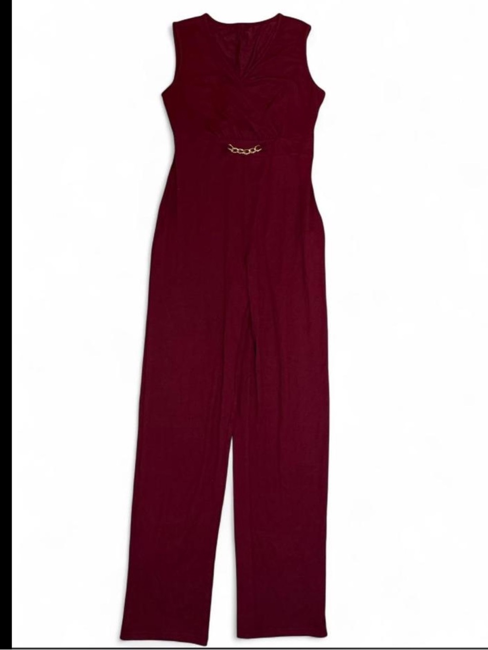SHEIN Sleeveless Burgundy Jumpsuit with Gold Chain Waist